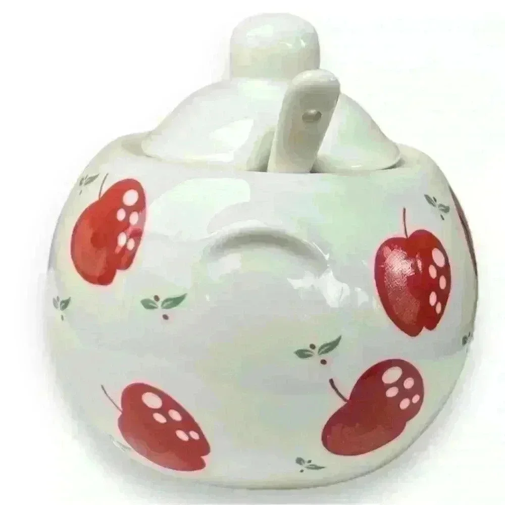 VTG Red Apple Ceramic Sugar Bowl Jam Jar